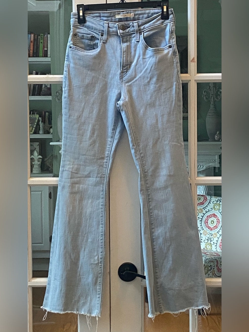 Levi's Light Wash 726 Flare High Rise Raw Hem Size 27